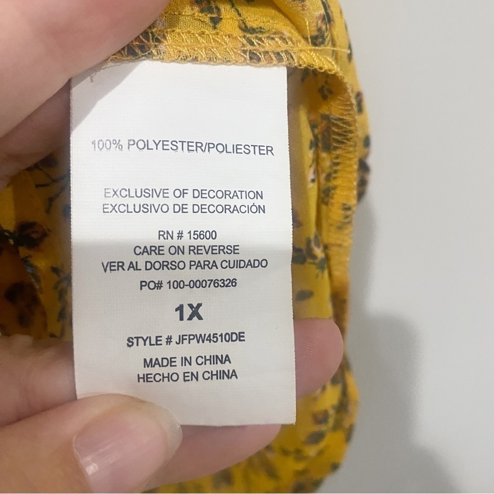 MASON & BELLE Mustard Yellow Peasant Top Embroidered Ditsy Floral Boho Size 1X - Picture 8 of 10